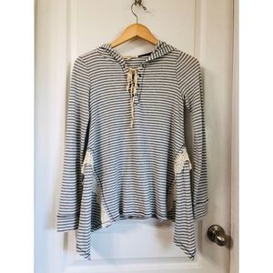 REWIND STRIPED ASYMMETRICAL HEM HOODIE